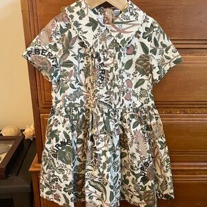 Girls Burberry Dress Size 6 Olive Green Floral scalloped collar